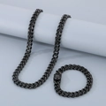 Conjunto de collar y pulsera de eslabones cubanos negros en acero inoxidable gris oscuro - Pulsera 21cm / Negro