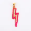 Pink enamel lightning bolt charm pendant with gold plating and cubic zirconia inlay - CZ Row Lightning-Rose Red