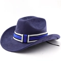 Klassischer dunkelblauer Wildleder-Westernhut mit Zierband und verstellbarem Kinnriemen - M (56-58cm) / Marineblau
