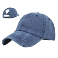 Berretto da baseball in denim blu invecchiato con apertura per coda di cavallo - Blu navy / Regolabile