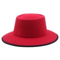 Red wool felt boater hat with black piped brim and classic British flat top design - M (56-58cm) / Red with Black Edging (01)