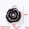 3D rose flower pendant in light KC gold plating and matte black enamel with zircon - 13816-KC Gold Plated-Matte Black Enamel Small Rose