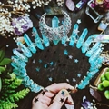 Handmade silver crescent moon headband with light blue crystal points for bridal party wear - Sky Blue Crystal Style - Moon Star