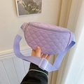 Quilted lavender kids crossbody chest bag with adjustable strap and metal zipper - Purple