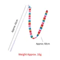 Interactive cat wand toy with rainbow striped caterpillar, bell and long white pole - Rainbow Striped Caterpillar