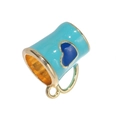 Sky blue mini tea cup pendant with dark blue heart and gold trim for DIY jewelry - Blue
