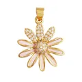 Daisy flower pendant in gold finish with pink enamel and sparkling white zircons - Gold White Petal Partially Zirconia Daisy