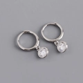 Detailed close-up showing the S925 sterling silver hallmark and white zircon stone on hoops - 925 Silver / Clear White (Silver)