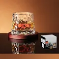 Rotating hammered whiskey glass with a wooden coaster in premium gift packaging - Hammered Pattern Style + Coaster