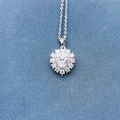 Silver heart pendant necklace with center heart-cut clear zircon and halo stones - White Zirconia Pendant Only (Without Chain)