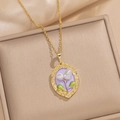 Collana con ciondolo a fiore in perla barocca e smalto viola stile vintage francese - Tulipano Floreale Viola (A7 Viola) / Viola (A7 Viola)