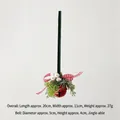 Christmas hanging red matte metal bell with snowman motif and green pine needles decoration - Green Velvet Ribbon With Bell / 27g