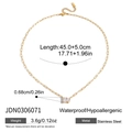 Details der 18K vergoldeten Edelstahlhalskette mit Zirkonia-Anhängern und Maßen - Einlagige Büroklammerkette Mit Rechteck- Und Herz-Zirkon / Gold