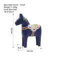 Blue minimalist wooden Dala horse ornament with traditional hand-painted floral pattern - Blue Horse - Small