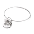 Poliertes silbernes Edelstahlarmband mit Geburtsblume, Perle und Blumenanhänger für Damen - Juli Narzisse-Silber (KB158024-Z)