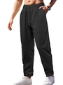 Close-up of black men's casual pants showing drawstring elastic waist and fabric texture - S / Bottoms / Black