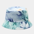 Floral print bucket hat in blue and green tropical pattern for outdoor sun protection - Lake Blue Cyan Green Tropical Floral Style (17#色)