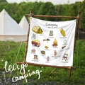 Drapeau décoratif de camping montrant des illustrations d'équipement sur tissu blanc - 73X95CM (Modèle à boucle amélioré) / Équipement de Camping Essentiel (camping 4)