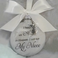 White memorial Christmas ornament with white ribbon bow and angel charm for Niece - Niece