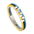 Multi-layer braided leather bracelet in blue, yellow, and black with steel buckles - Mixed Color Leather Steel (KB83969-K)