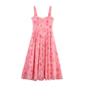 Robe longue en mousseline rose à imprimé floral, sans manches, avec corsage structuré et coupe en A - XS / Rose