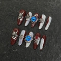 Uñas postizas góticas hechas a mano con calavera 3D, máscara y gemas corazón, 10 piezas - Extra Pequeño (XS) / 1944 Almendra Larga
