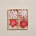Nordic wooden Christmas ornaments set with red stars and white snowflakes in 13.5cm box - Style A Boxed 12Pcs (Snowflake/Star/Horse)