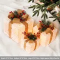 Set di 3 scatole regalo natalizie intrecciate bianche con luci LED e pigne naturali - Tipo D/Bianco Intrecciato Con Luci Set di 3