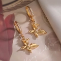 Elegante 18K vergoldete Schmetterling-Ohrhänger mit funkelnden weißen Zirkonia-Steinen - Gold Polierter Schmetterling (45164)