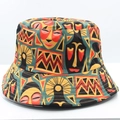 Detailed view of the colorful abstract lion pattern and canvas texture on bucket hat - 10# African Tribal Ethnic Pattern
