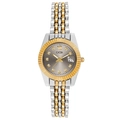 Two-tone silver and gold quartz watch with grey sunburst dial and date window - Two-tone Gold with Grey Dial