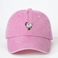 Pink washed cotton baseball cap with white rooster embroidery and adjustable strap - Pink / One Size