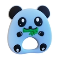Blue silicone baby panda teether with green bamboo detail and round easy-grip handle - Panda Teether / Blue
