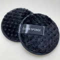 Set of two round black microfibre face puffs for makeup removal and cleansing - Black Edged Pineapple Grid Black
