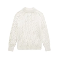 Cremefarbener Zopfstrickpullover mit Rundhalsausschnitt und dezenten Pailletten-Details - S / Weiß