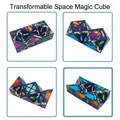 Detailed views of a 3D infinite folding cube with solar system and rocket space theme - Space Theme