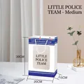 White gift bag with blue stripes, transparent window, and white rope handles - Little Police Team Style / Medium (30x20x15cm)