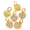 Set of six gold-plated heart charms with micro-paved white cubic zirconia stones - Mini Heart Type B / Gold