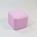 Elegant light pink velvet square ring box for jewelry storage on white background - Pink