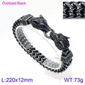 Punk style wolf head chain bracelet in oxidized black finish for men, 220x12mm - 12mmx22cm / Style A Oxidized Black (KB136590-BDJX)