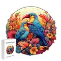 Irregular wooden puzzle featuring colorful tropical toucan and flower design in size S - F05 Toucan - Size S