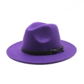 Close-up of deep purple wool felt fedora hat featuring a black leather band detail - M (56-58cm) / Purple