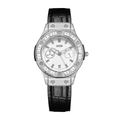 GEDI luxury women's chronograph watch with silver crystal bezel and black leather strap - Silver Case White Dial Black Strap