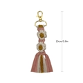 Pink and yellow woven floral keychain with tassels and lobster clasp, 15cm length - Pink White Mustard Yellow