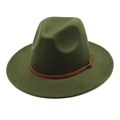 Classic British wool felt fedora hat in olive green with a brown leather decorative band - M (56-58cm) / Army Green