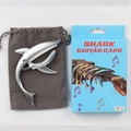 Silver shark guitar capo with grey storage pouch and blue packaging box set - Box with Velvet Bag / Matte Silver