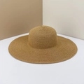 Classico cappello da sole in paglia intrecciata marrone naturale a tesa larga - M Con Corda Antivento / Caffè Chiaro