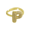 Adjustable gold letter P bubble ring with sparkling pavé cubic zirconia inlay - Adjustable Open / Gold-P