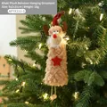 Khaki plush reindeer hanging ornament with red star detail and wooden beads on a tree - Coffee Reindeer/Star Ornament / Brown