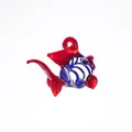 Hand-blown red glass fish pendant with blue stripes for floating aquarium decoration - Style 3-Red Blue White Striped Fish